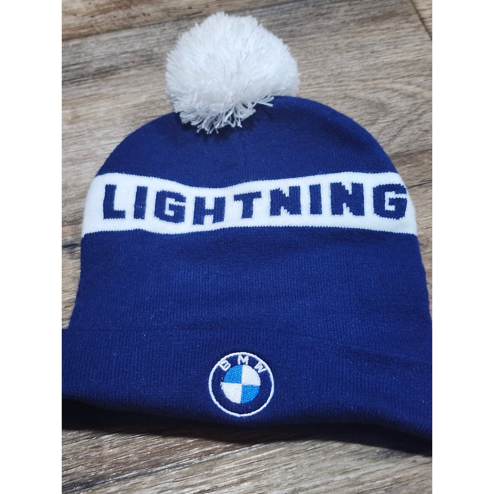 Tampa Bay Lightning Beanie BMW Promo Rare Colab Reversible Pom Hat Blue White